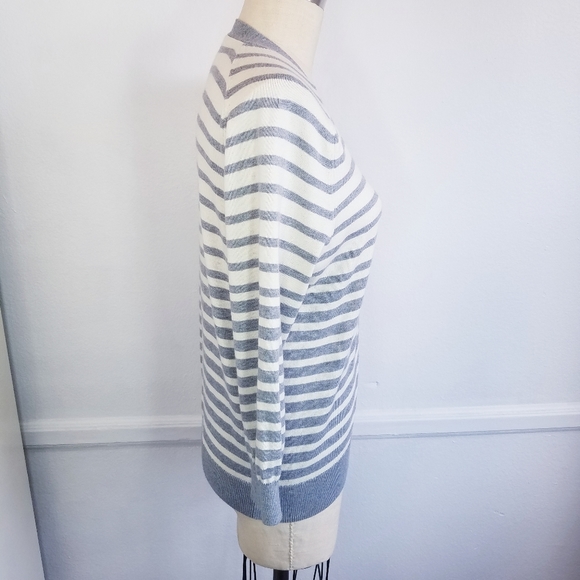 🌸 Vince | Gray Stripe Cardigan Cotton Cashmere sweater L - Picture 6 of 9